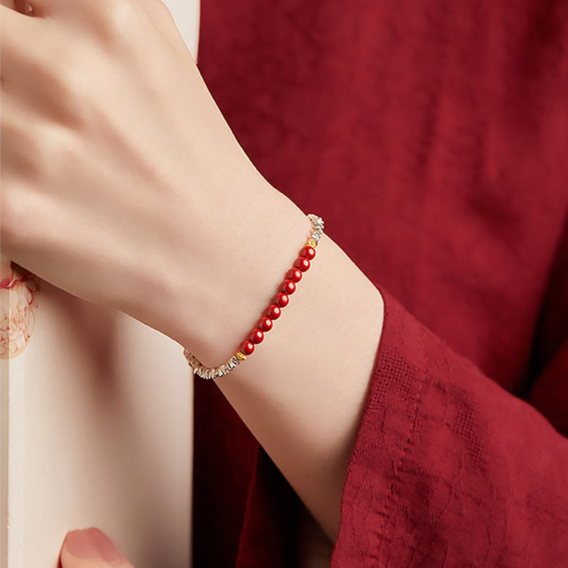 Bracciale Buddha Stones 925 Sterling Silver Cinnabar Fu Character Blessing