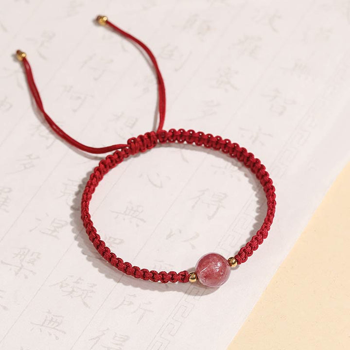 Buddha Stones Natural Strawberry Quartz Crystal Love Braccialetto intrecciato con corda rossa alla caviglia