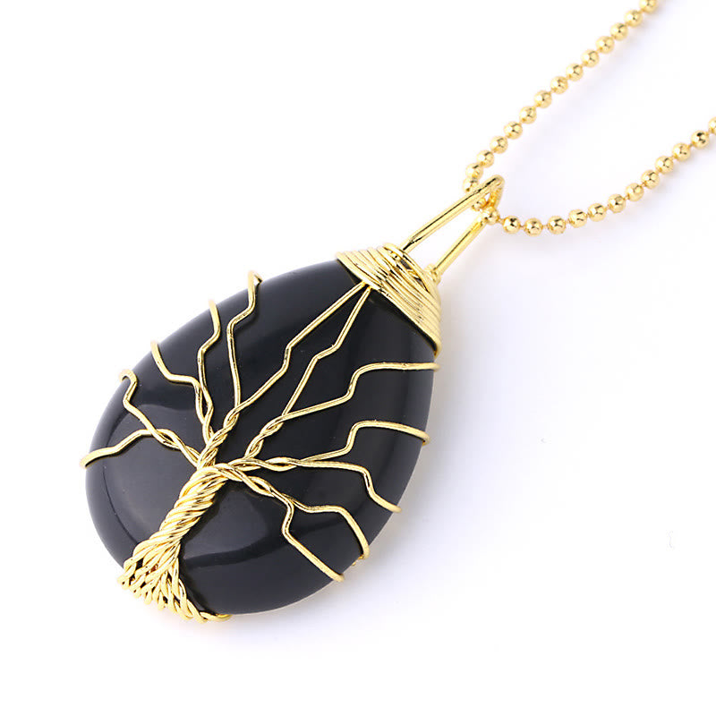 Buddha Stones Cristallo di quarzo naturale Albero della vita Collana con ciondolo energetico curativo - Albero d'oro in onice nero - image 35