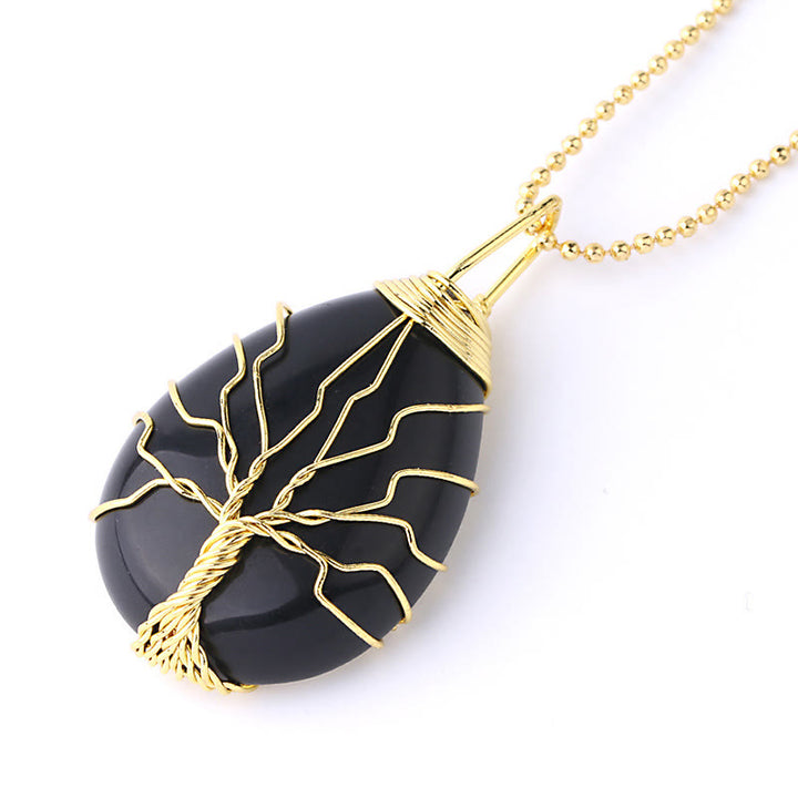 Buddha Stones Cristallo di quarzo naturale Albero della vita Collana con ciondolo energetico curativo - Albero d'oro in onice nero - image 35