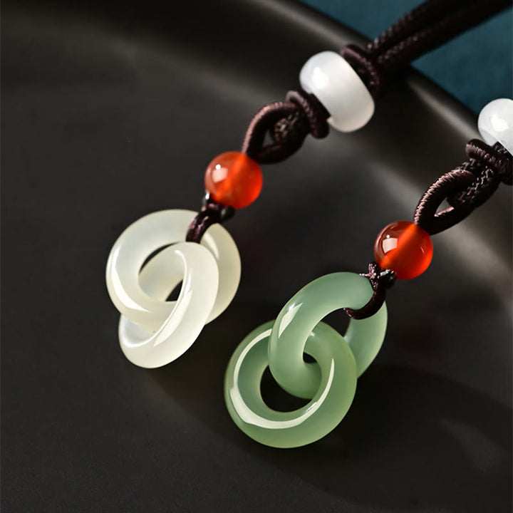 Buddha Stones Ciondolo della collana del successo della fibbia della pace doppia della giada bianca di Hetian naturale