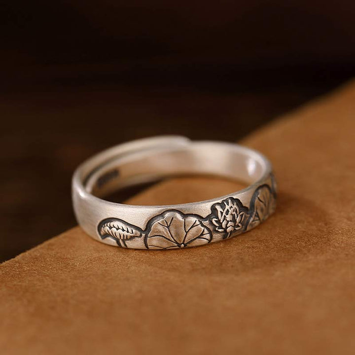 Anello Buddha Stones 999 Sterling Silver Lotus Peony Flower Enlightenment