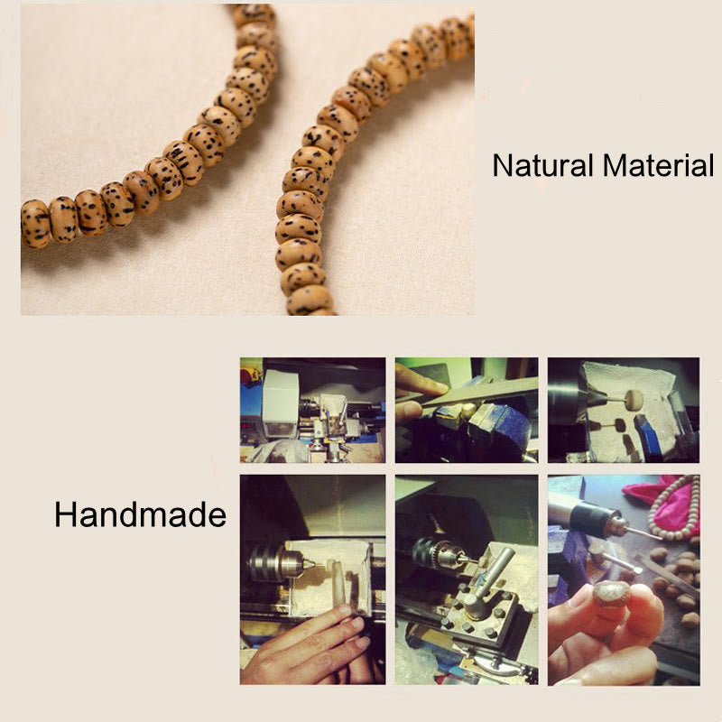 Braccialetto della saggezza Buddha Stones Bodhi Seed con piccola foglia di sandalo rosso