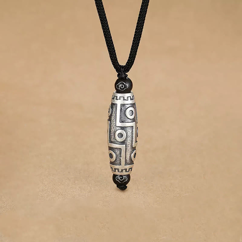 Buddha Stones Tibet Perline Dzi a nove occhi Modello Rame Nuvole di buon auspicio Collana con ciondolo di ricchezza