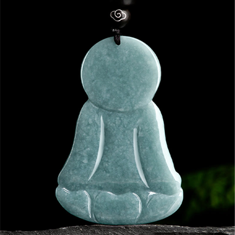 Buddha Stones Buddha Amitabha Giada naturale Loto Amuleto Compassione Corda Collana Pendente - image 6