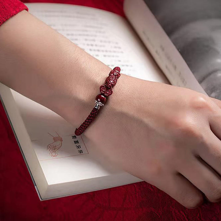 Bracciale intrecciato con Buddha Stones, PiXiu, Cinabro, Ricchezza e Fortuna, fatto a mano