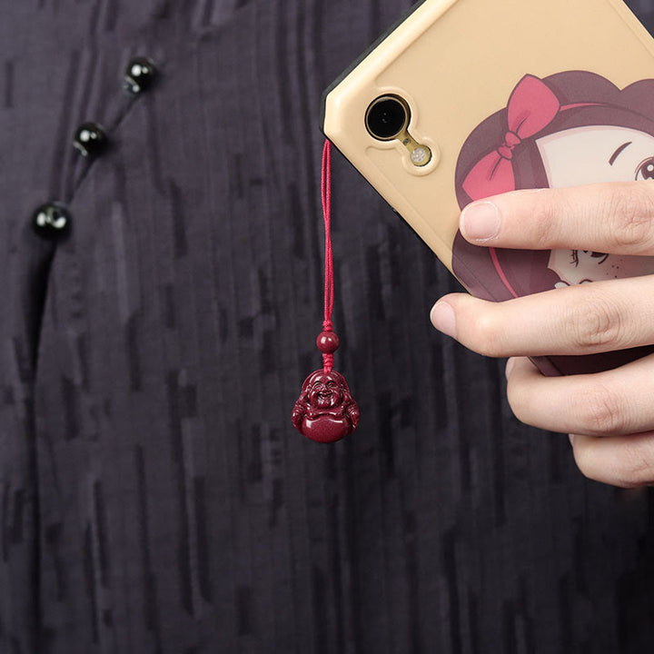 Buddha Stones Buddha che ride Cinabro Benedizione Collana Ciondolo Telefono Appeso Decorazione Portachiavi - image 7