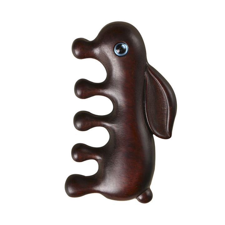 Pettine per massaggio rilassante con coniglietto di sandalo rosso a foglia piccola e sandalo verde