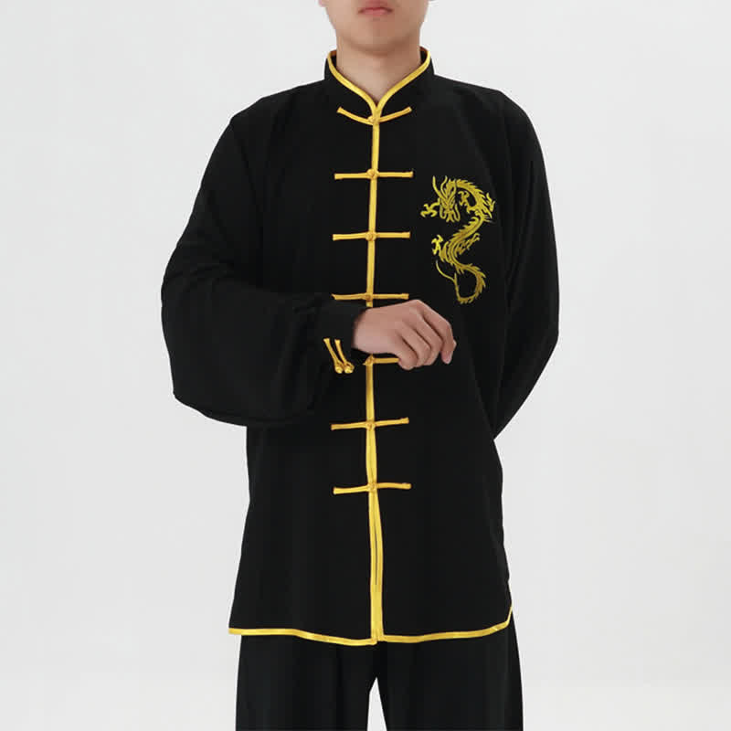Buddha Stones Drago Ricamato Qi Gong Zen Pratica Spirituale Meditazione Preghiera Uniforme Unisex Abbigliamento Set