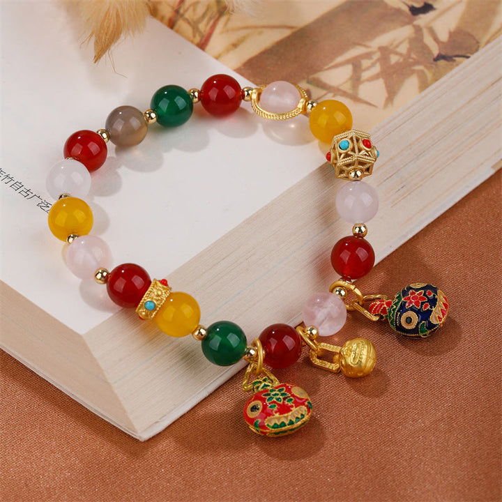 Buddha Stones Oro Deglutizione Bestia Famiglia Vari Agata Cristallo Bracciale Successo