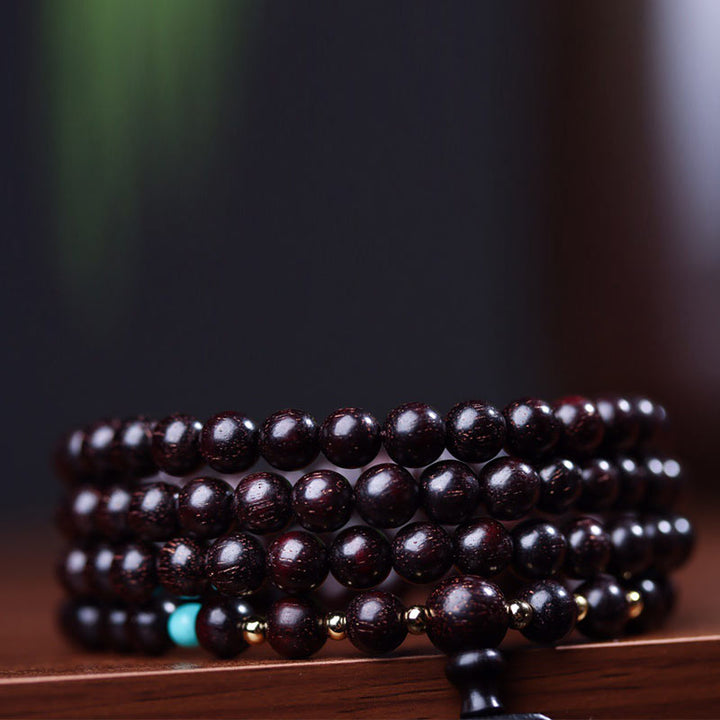 Buddha Stones 108 Mala Beads Tibetano Piccola Foglia Sandalo Rosso Braccialetto di Equilibrio di Loto