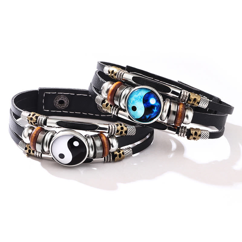 Bracciale equilibrio in pelle con Buddha Stones Yin Yang