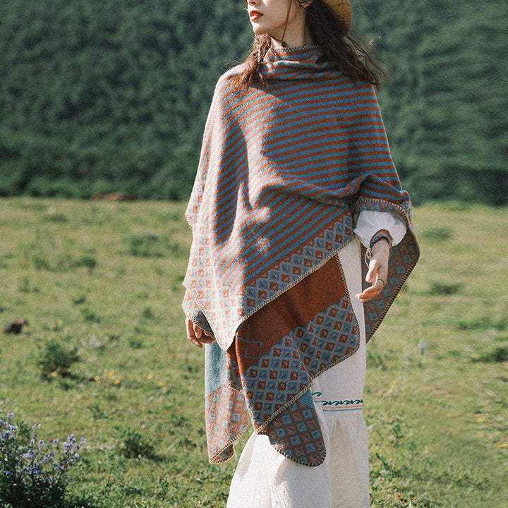 Buddha Stones tibetano con motivo a rombi a righe, sciarpa calda e morbida invernale