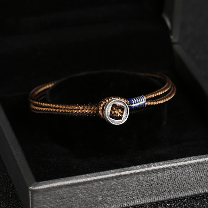 Braccialetto con cordino intrecciato di protezione con bottone fatto a mano in argento sterling 925 Buddha Stones