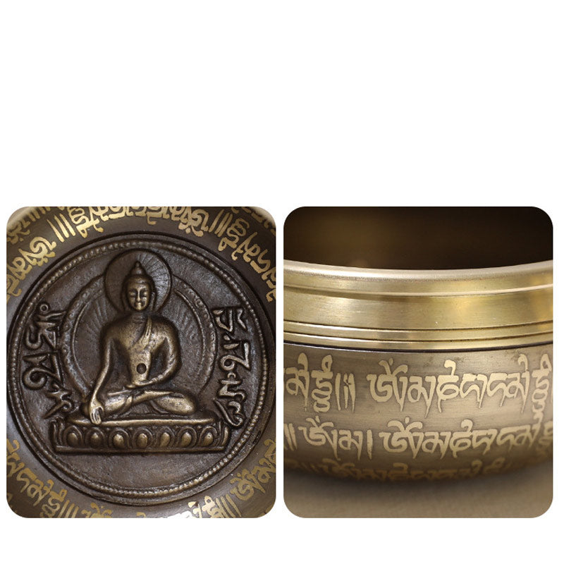 Buddha Stones Tibetan Sound Bowl realizzata a mano per concentrazione e meditazione Peaceful Happiness Singing Bowl Set