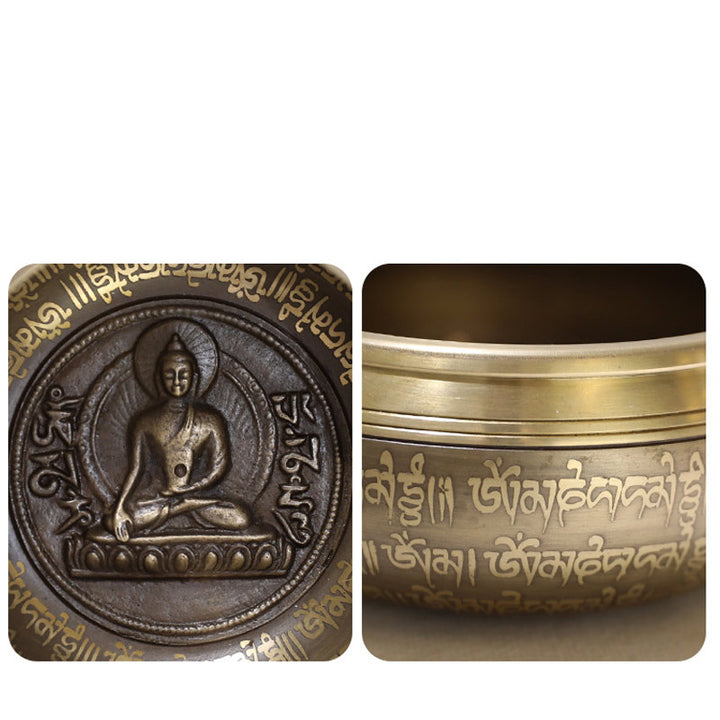 Buddha Stones Tibetan Sound Bowl realizzata a mano per concentrazione e meditazione Peaceful Happiness Singing Bowl Set