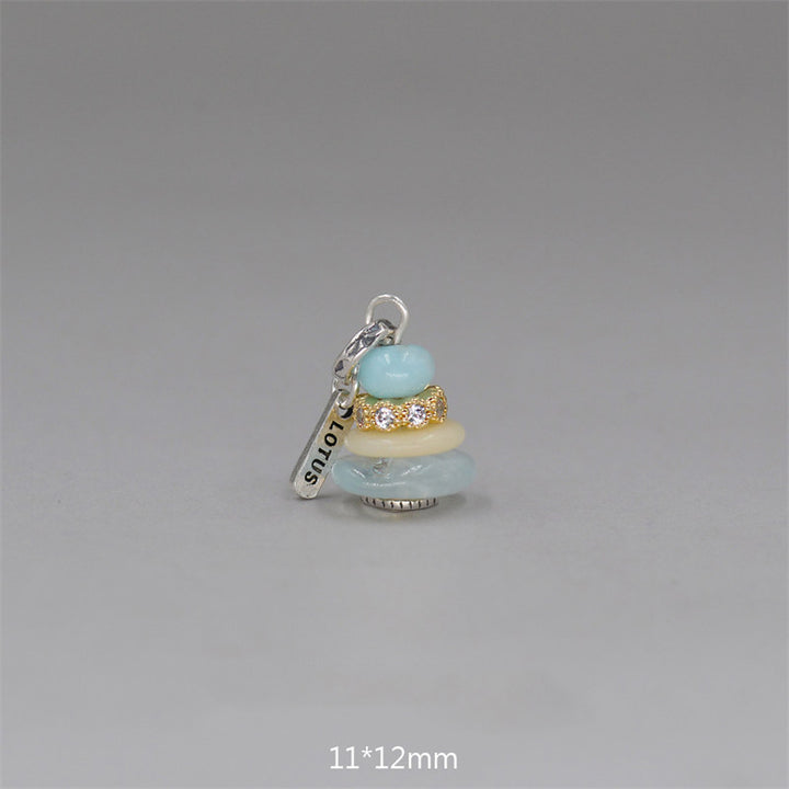 Collana con ciondolo calmante in labradorite con vari cristalli e Buddha Stones Zen Cairn - Ciondolo in amazzonite, topazio e acquamarina 11*12 mm - image 33