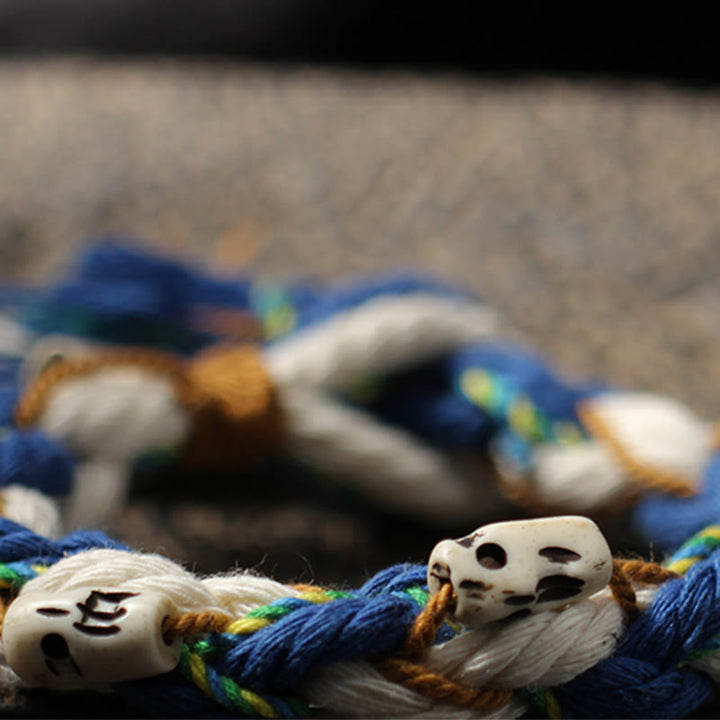 Buddha Stones Tibetano Zakiram Dea della Ricchezza Perlina Incisa Braccialetto Fatto a Mano della Fortuna