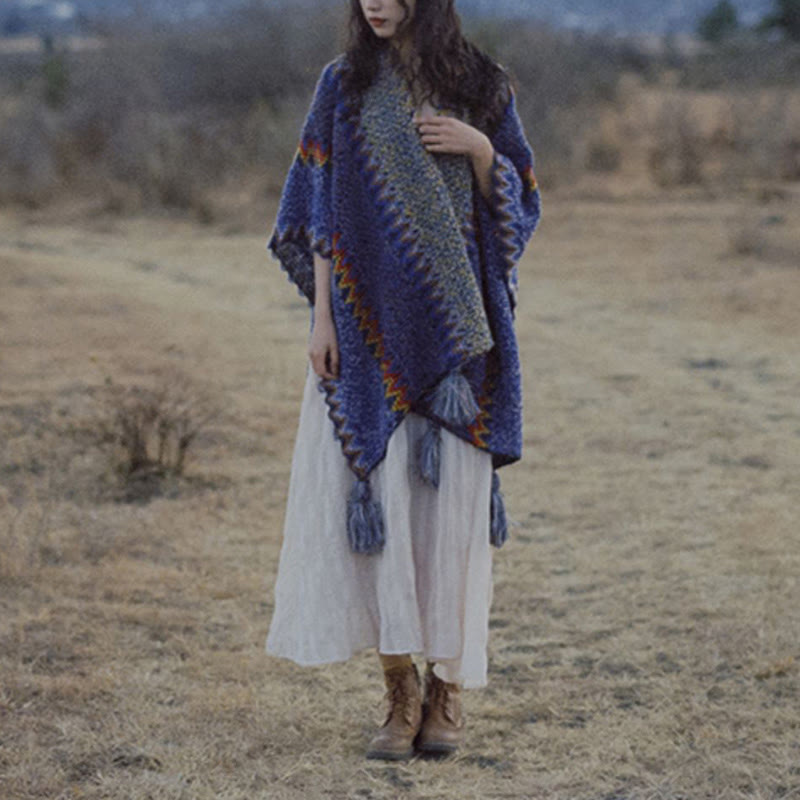 Scialle tibetano Buddha Stones, morbido e caldo, mantello lavorato a maglia, sciarpa tibetana invernale con nappe