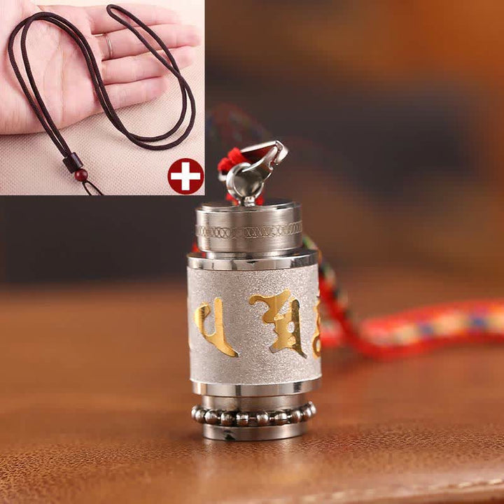 Buddha Stones Tibet Om Mani Padme Hum Shurangama Mantra Titanio Acciaio Saggezza Amuleto Collana Pendente - 1,4*2,4 cm - Argento - Spago marrone - image 28