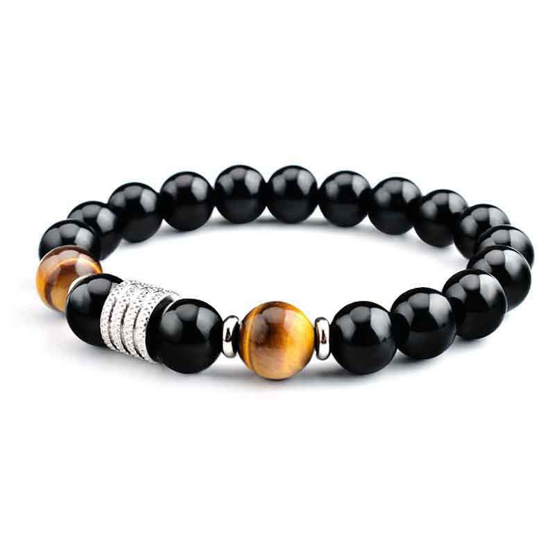 Bracciale Buddha Stones in ossidiana nera naturale con occhio di tigre e forza