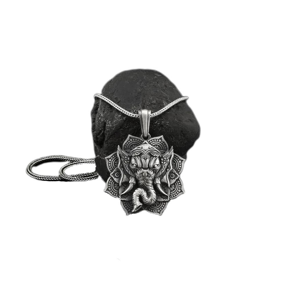 Buddha Stones Pure Tin Ganesh Ganpati Elefante Protezione Amuleto Collana Pendente - image 3