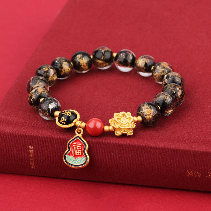 Buddha Stones Tibet Om Mani Padme Hum Fu Carattere Zucca Charm Loto Liuli Perline di Vetro Braccialetto della Fortuna