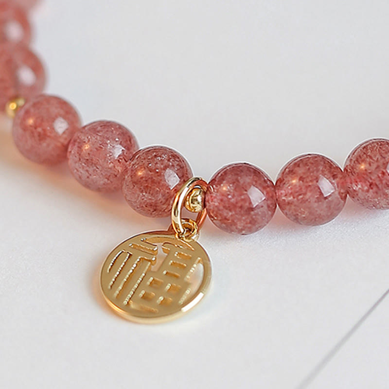 Braccialetto con ciondolo curativo in quarzo fragola placcato oro 14K Buddha Stones Fu