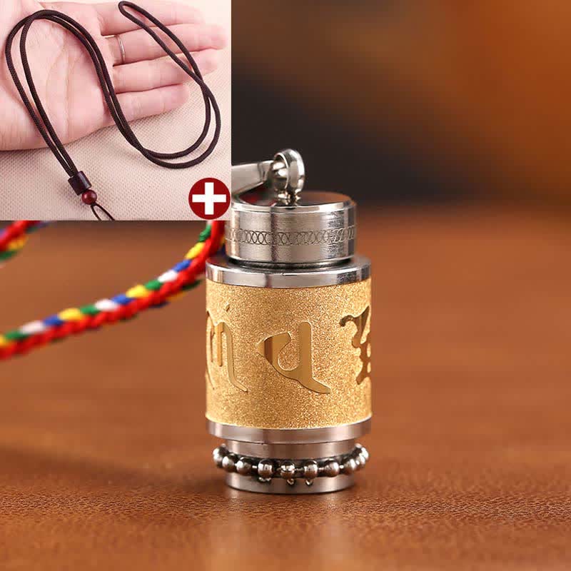 Buddha Stones Tibet Om Mani Padme Hum Shurangama Mantra Titanio Acciaio Saggezza Amuleto Collana Pendente - 1,4*2,4 cm - Oro - Spago marrone - image 21