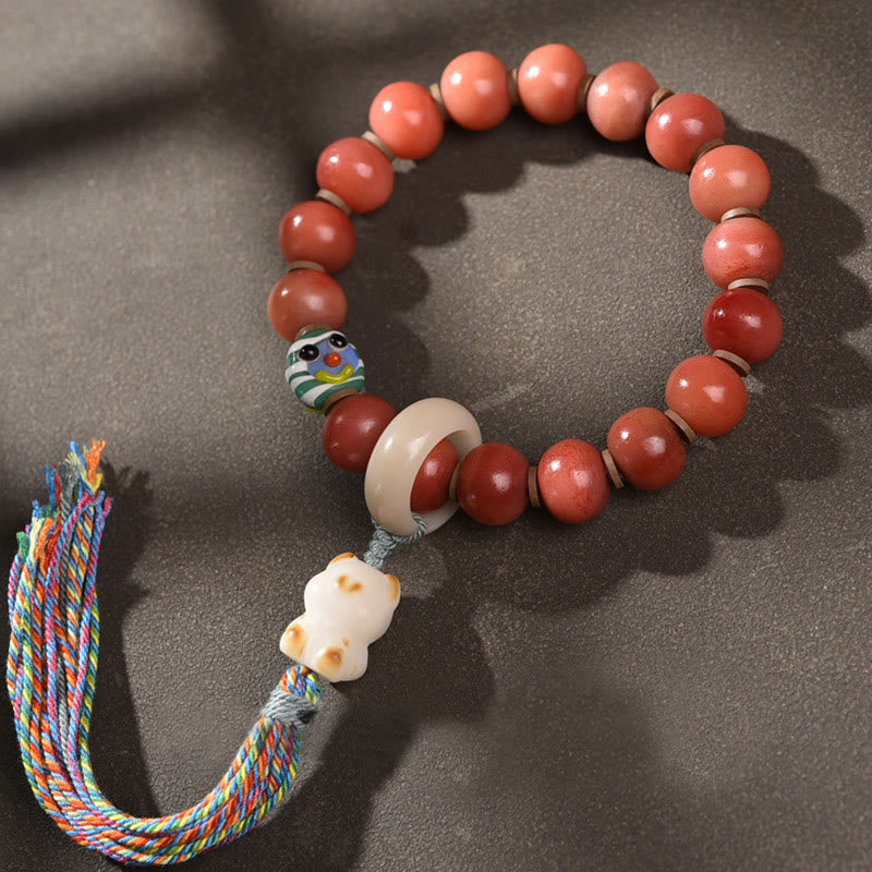 Buddha Stones Tibetano Naturale Cammello Osso Dzi Perlina Bodhi Seme Ciondolo Fortuna Bracciale