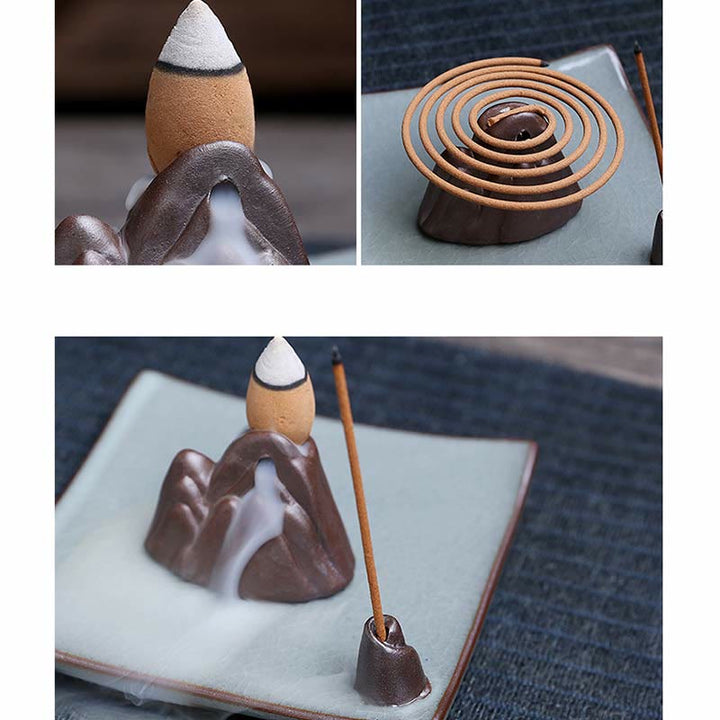 Bruciatore di incenso spirituale a riflusso quadrato in ceramica con fiore di prugna di loto