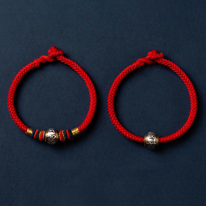 Bracciale intrecciato con nodo di King Kong, fatto a mano in Tibet, in argento sterling 925, con Buddha Stones, Om Mani Padme Hum e protezione dalla fortuna