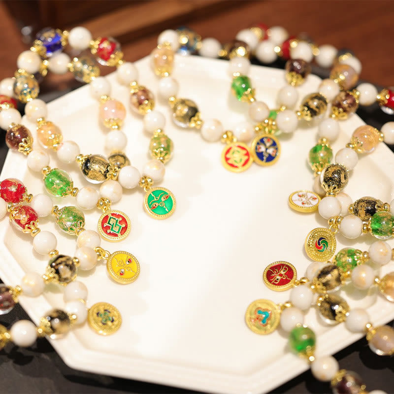 Buddha Stones Tibetano Cinque Dio della Ricchezza Fortuna Liuli Perlina di Vetro Incenso Cenere Perlina di Porcellana Braccialetto con Ciondolo