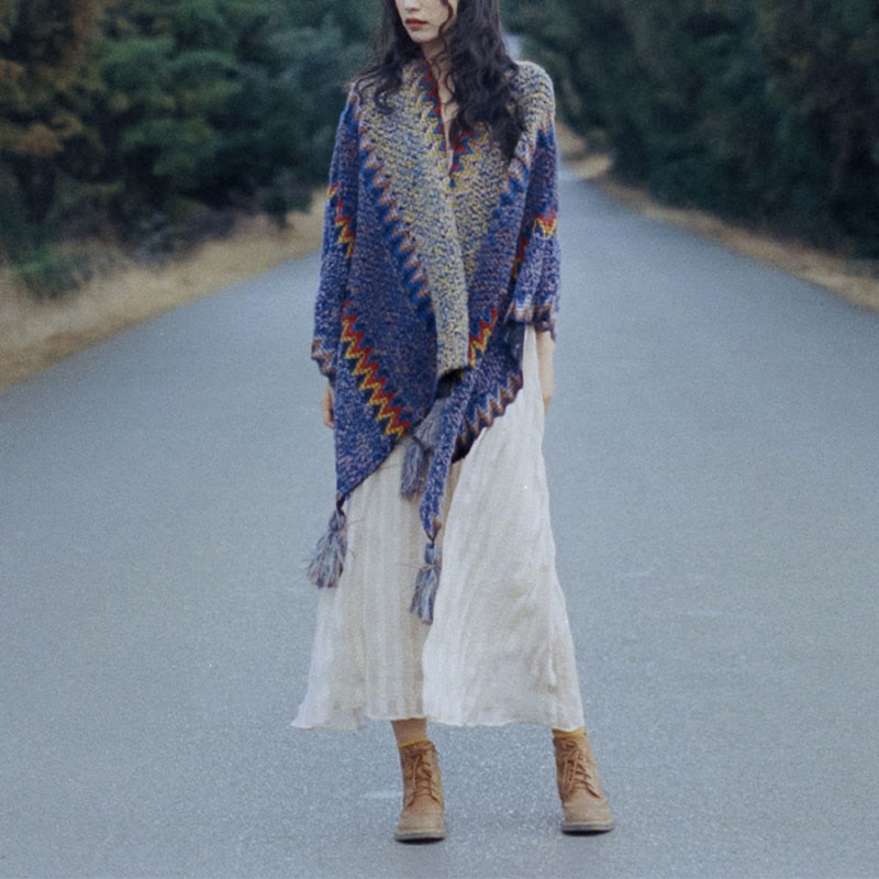 Scialle tibetano Buddha Stones, morbido e caldo, mantello lavorato a maglia, sciarpa tibetana invernale con nappe