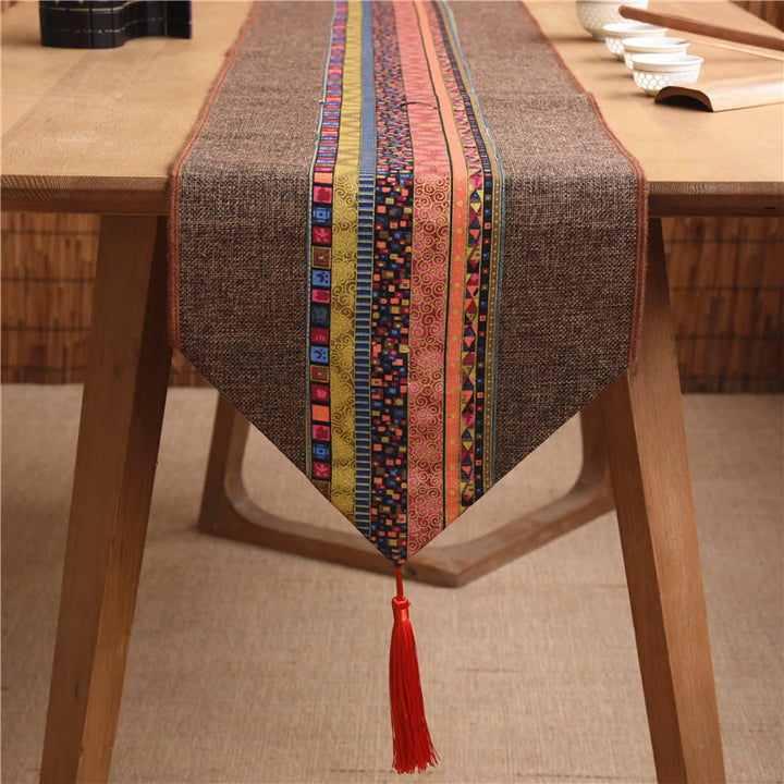 Buddha Stones Stile cinese classico Loto Koi Pesce Fiore Gru Calligrafia Illuminazione Cotone Lino Nappe Runner da tavolo