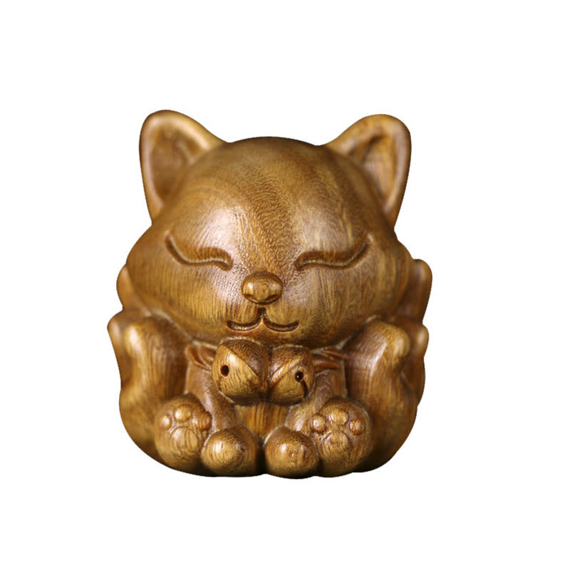 Buddha Stones Mini Volpe a nove code Avorio Frutto Sandalo Sandalo verde Decorazione di benedizione