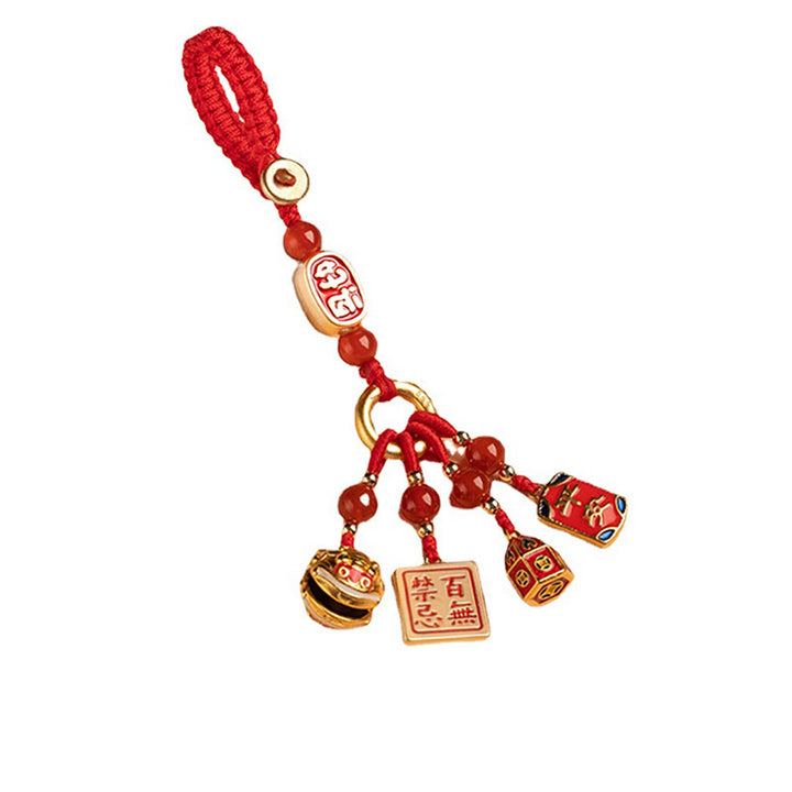 Buddha Stones Niente di cui essere superstiziosi Leone danzante Rame Ricchezza Portachiavi