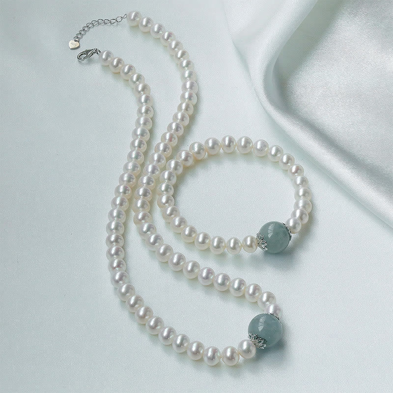 Buddha Stones 925 Sterling Silver Perla naturale Giada Hetian Acquamarina Saggezza Sincerità Collana Ciondolo Bracciale
