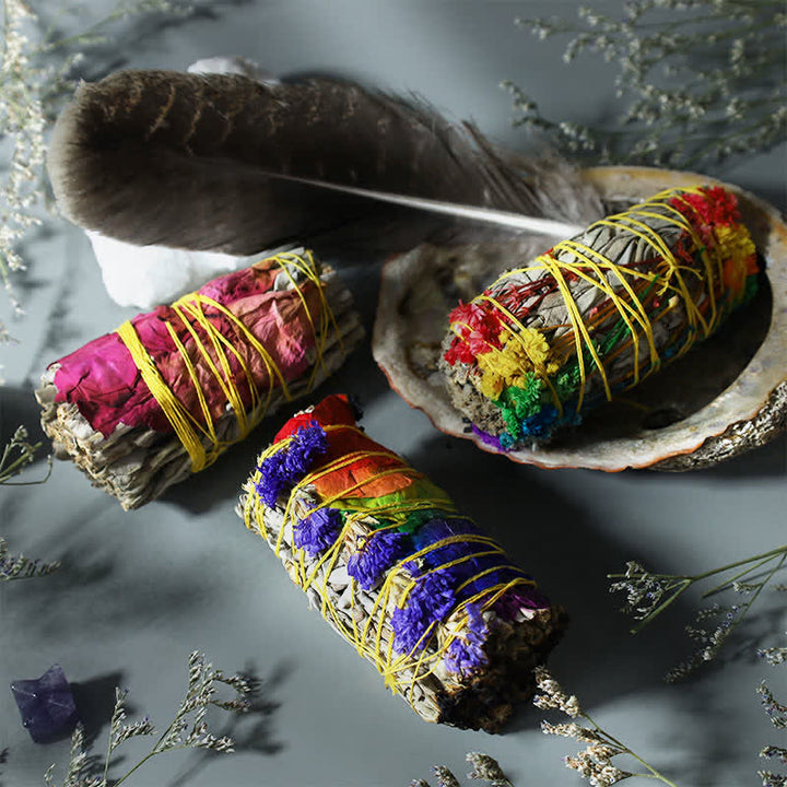Buddha Stones, margherite colorate, fiori di rosa rossa, bastoncino di sbavatura per la pulizia della casa, incenso, guarigione, meditazione, bastoncino di sbavatura, rituali, set