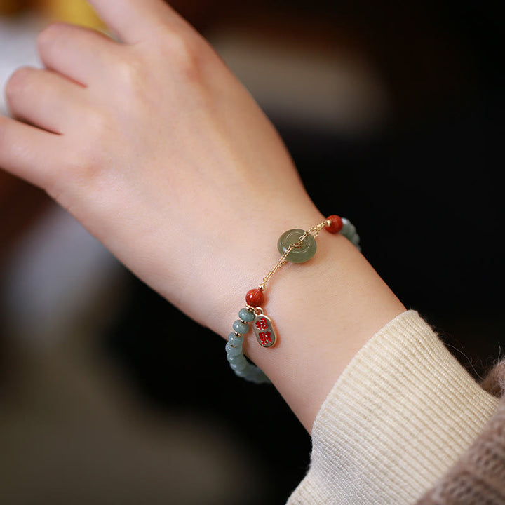 Braccialetto portafortuna con fibbia della pace in agata rossa naturale di giada di Hetian Buddha Stones