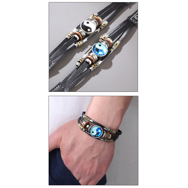 Bracciale equilibrio in pelle con Buddha Stones Yin Yang