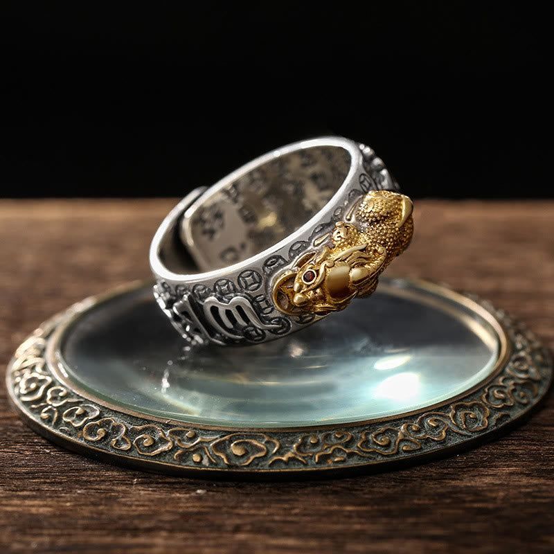 Anello di ricchezza inciso Buddha Stones in argento sterling 990 tibetano Om Mani Padme Hum PiXiu Dorje Vajra Heart Sutra