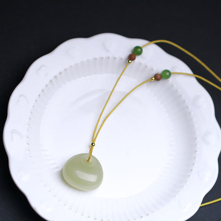 Collana con ciondolo in corda della prosperità con motivo a piccola borsa in giada naturale di Hetian