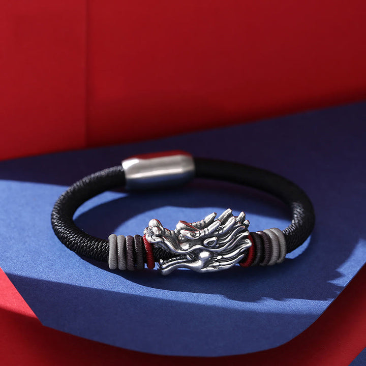 Braccialetto Buddha Stones 999 Sterling Silver Dragon Luck fatto a mano intrecciato per bambini e adulti