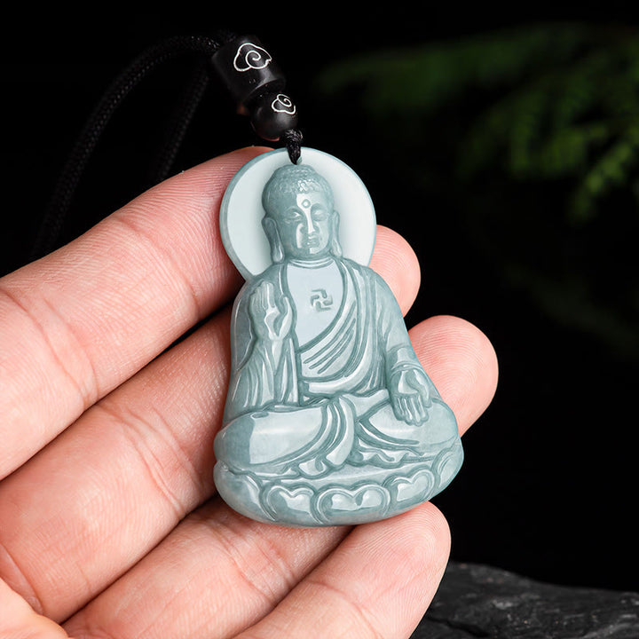 Buddha Stones Buddha Amitabha Giada naturale Loto Amuleto Compassione Corda Collana Pendente - image 3