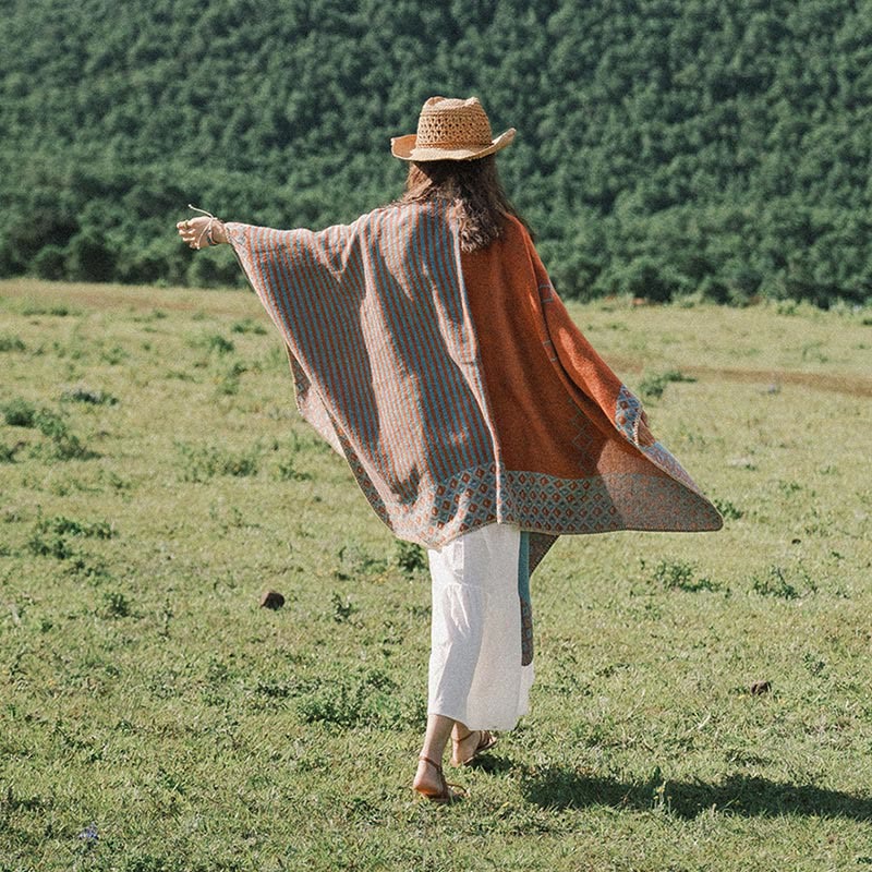 Buddha Stones tibetano con motivo a rombi a righe, sciarpa calda e morbida invernale