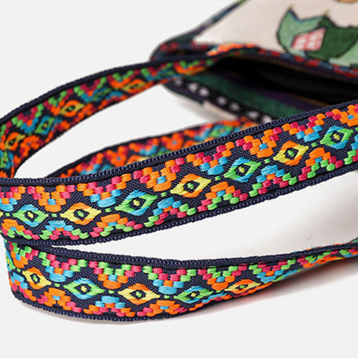 Borsa a tracolla in tela di grande capacità ricamata con elefante e farfalla , Buddha Stones