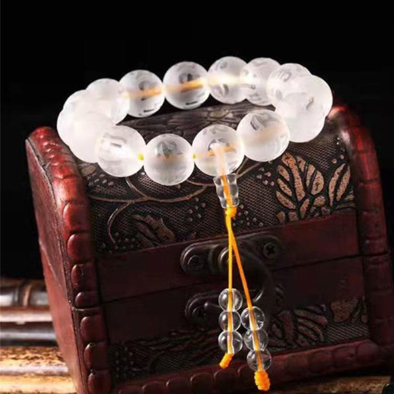 Braccialetto di meditazione Om Mani Padme Hum in onice nero e cristallo bianco del Tibet Buddha Stones
