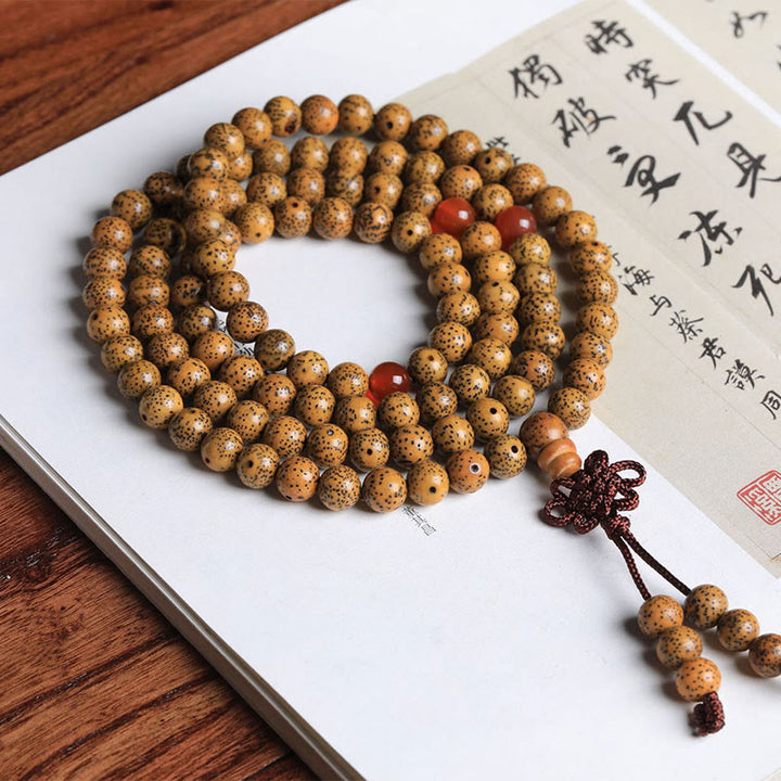 Buddha Stones 108 Mala Beads Bodhi Seed Braccialetto di Agata Rossa Auspiciousness