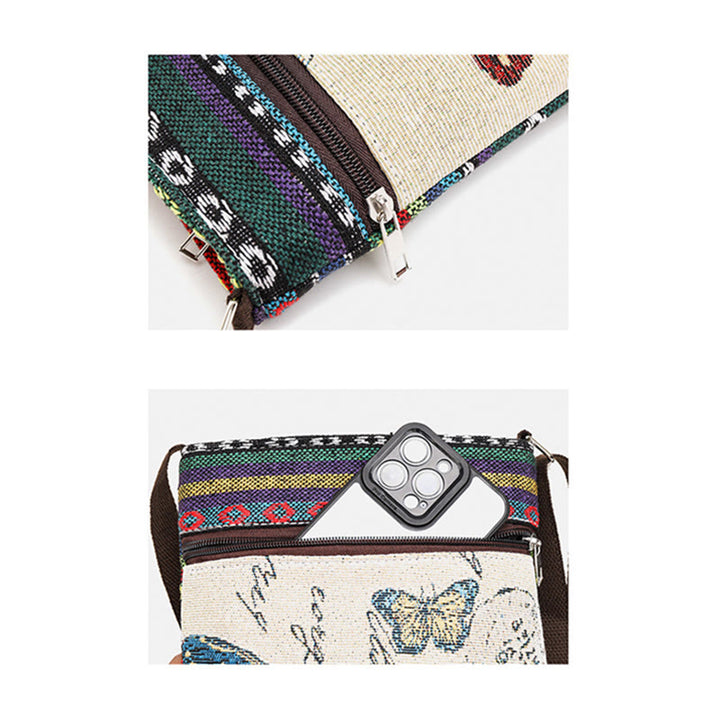 Borsa a tracolla in tela ricamata con elefante e farfalla, motivo Buddha Stones